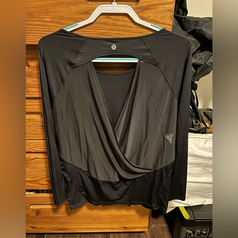 lululemon athletica Black Long-Sleeve Draped Back Top cut out mesh chic